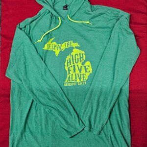 Barefoot Dave's hooded long‎ sleeve t shirt  Keep the High Five Alive Green 3xl